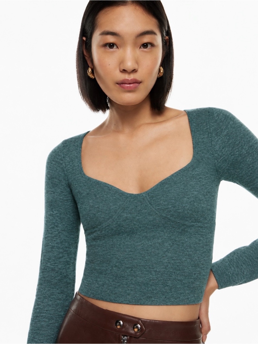 Aritzia Wilfred Greer Bustier Sweater S Wool Cashmere Blend Teal Green Blue